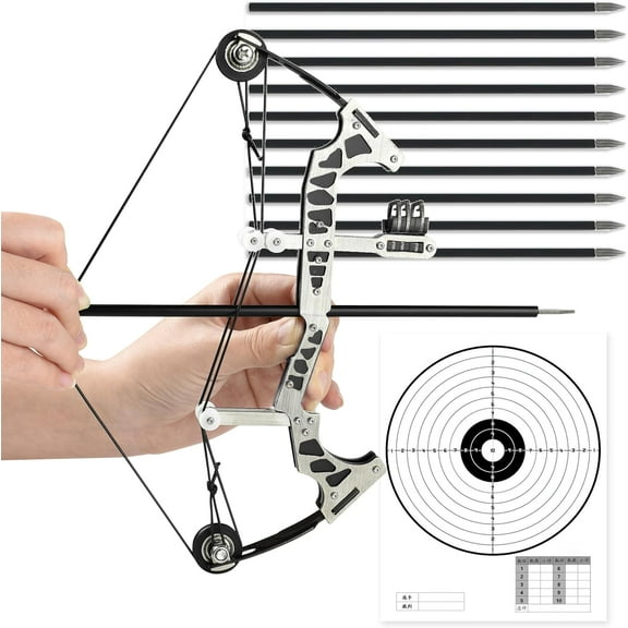 Mini Archery Bow Set Right Hand Mini Compound Bow Mini Hunting Bow Metal Material Catapult RH/LH for Hunting Shooting Practice Archery Entertainment Fun
