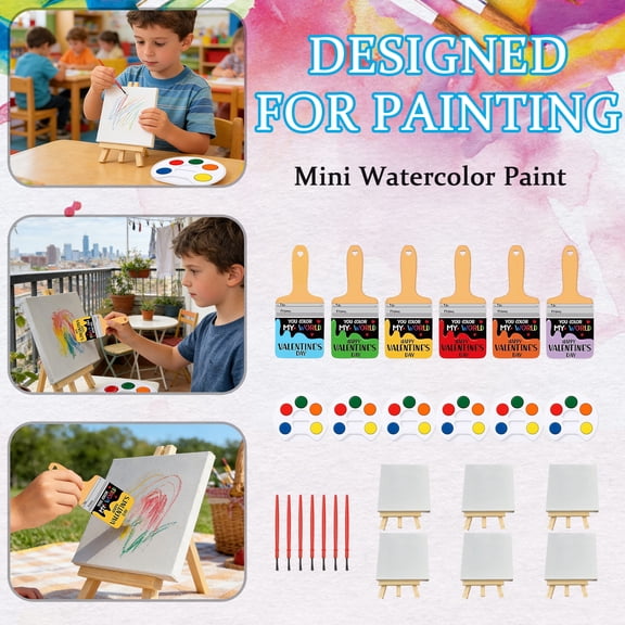 Mini Art Paint Set With 6 Mini Canvases 6 Palettes 6 Brushes 6 Drawing Cards Art Supplies For Creative Expression