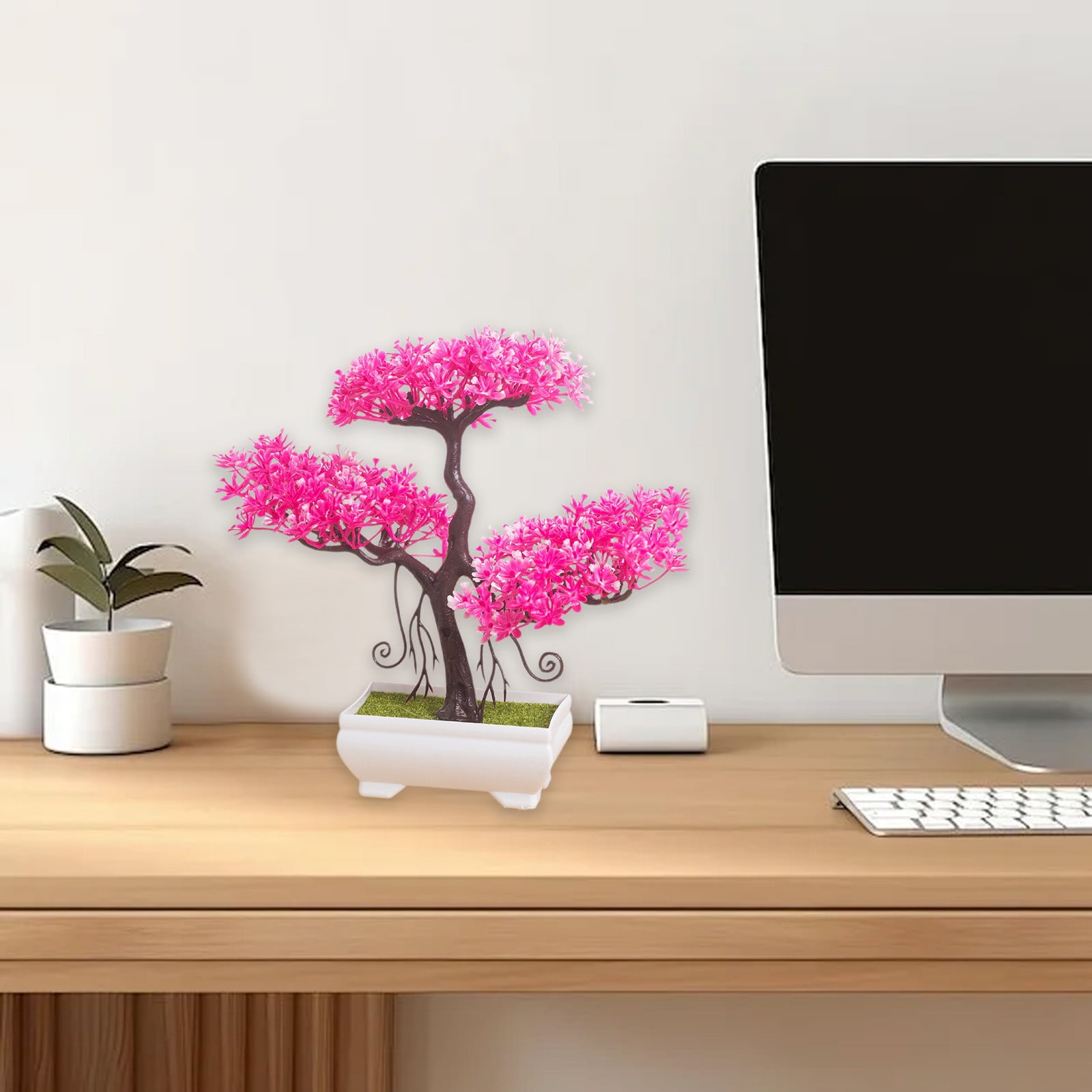 Mini Artificial Bonsai Tree Plants with Plastic Cement Pots for Home ...