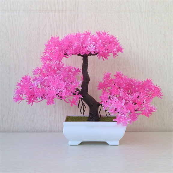 Mini Artificial Bonsai Tree Plants with Plastic Cement Pots for Home Office Décor A