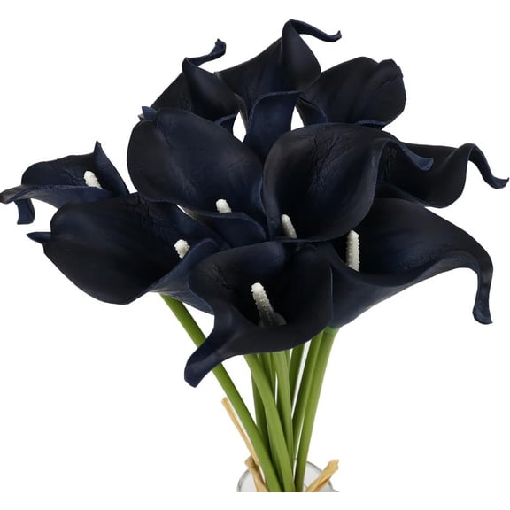 Mini Artificial Calla Lily 10 Stem Bridal Bouquets Artificial Latex Real Touch Flowers for Home Party Decor (Teal Blue White)