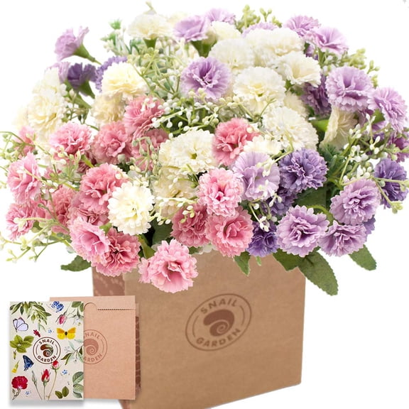 Mini Artificial Carnation Flowers with Kraft Vase Bag 60 Heads 3 Pack Silk Wildflower Bouquet