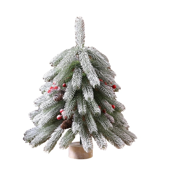 Mini Artificial Christmas Tree 17.7inch, Flocked Needle with Red Berries Decoration, Small Tabletop Xmas Tree for Kitchen, Office, Apartment & Holiday Home Décor
