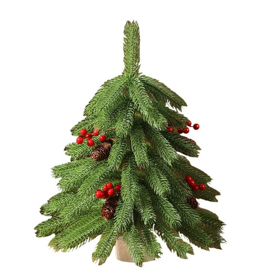 Mini Artificial Christmas Tree 17.7inch, Flocked Needle with Red Berries Decoration, Small Tabletop Xmas Tree for Kitchen, Office, Apartment & Holiday Home Décor