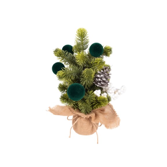 Mini Artificial Christmas Tree Green Burlap Base Single Tabletop for Indoor Holiday Decor