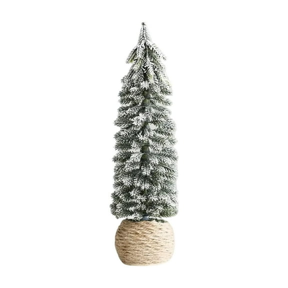 Mini Artificial Christmas Tree, Snow Flocked Tabletop Fir with Woven Pot Base, 1.0ft Tall 1 Pack Compact Holiday Decor, for Home Office Desktop Winter Party Festive Season Display