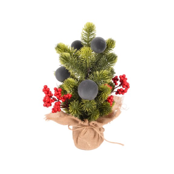 Mini Artificial Christmas Tree Tabletop Decor with Gray Ornaments for Indoor Holiday Display