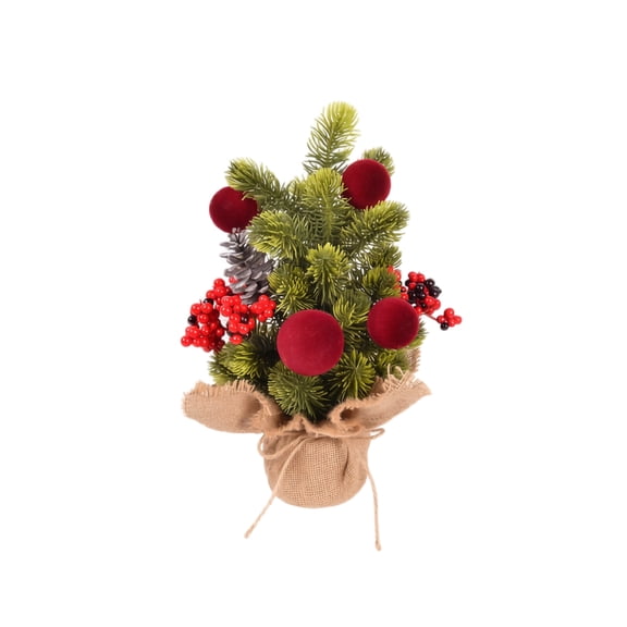 Mini Artificial Christmas Tree Tabletop Decor with Red Ornaments for Indoor Holiday Display