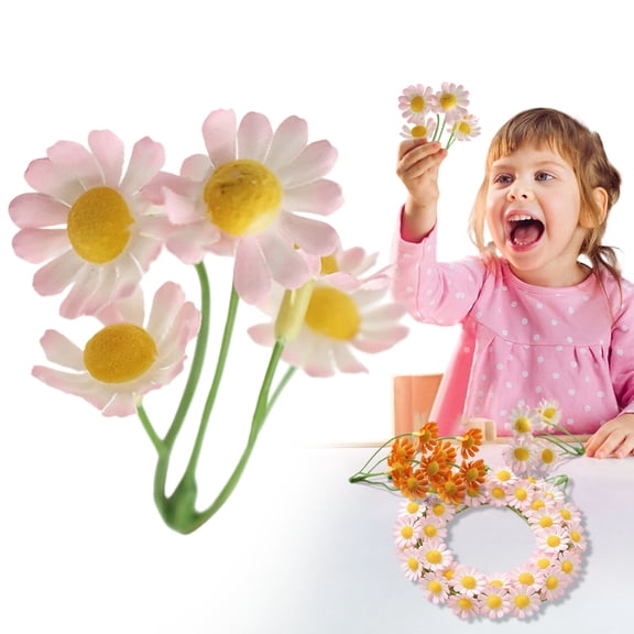 Mini Artificial Daisy Flowers - 2.72" Small Light Pink Fake Flowers with Stems for DIY Hat Clothing Spring Home Decor, Vase Filling & Table Arrangements Handmade Flower Wreath Material, By Preplabs