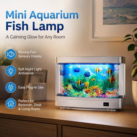 Mini Artificial Fish Tank Led Lamp, Fake Aquarium With Moving Fish, Sensory Night Light For Home Office Desk, Cute Fish Tank Decor Lamp, 11.8*9*2.7in