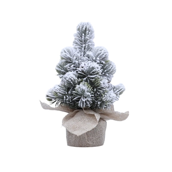 Mini Artificial Flocking Christmas Tree with Wooden Base – White Snow Dusted Xmas Tree Decoration for Desk, Window, or Tabletop – Holiday Home & Office Decor Gift