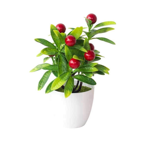Mini Artificial Fruit Tree Potted Bonsai, Lifelike Peach Strawberry Apple Chili Tangerine Berry Decor with Pot for Home Office Desk, Kitchen Living Room Shelf Tabletop Accent, (E)