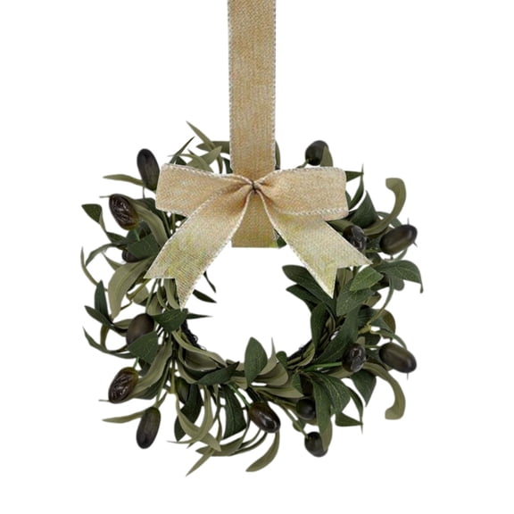 Mini Artificial Green Olive Wreath, 9" Greenery Swag with Olive Leaves for Front Door, Porch, Window, Farmhouse Wedding Decor, Wreath