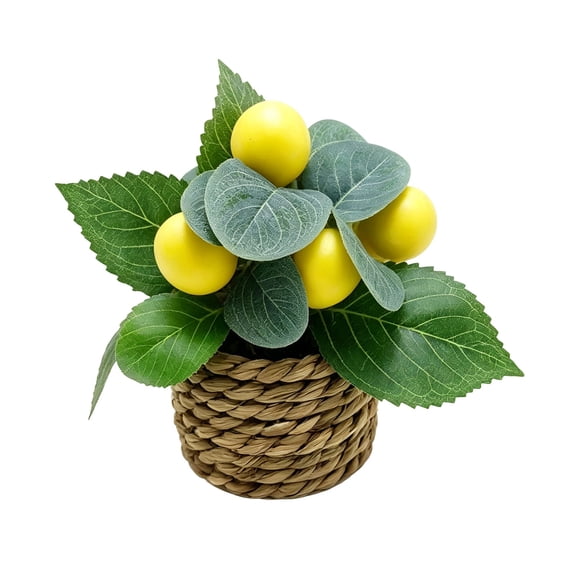 Mini Artificial Lemon Tree Potted Plant 3x5.5 Inch Faux Bonsai Home Office Desk Decor No Watering Needed Realistic Small Fake Plant Faux Lemon Tree Lemon Artificial Plant in Woven Baskets 1 Pack