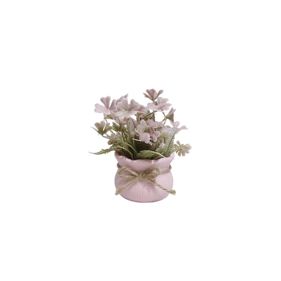 Mini Artificial Pink Flower in Pot Faux Plant Home Decor Desktop Decorations Fake Flowers for Table Shelf Wedding Photography Prop Centerpiece 5 Inches