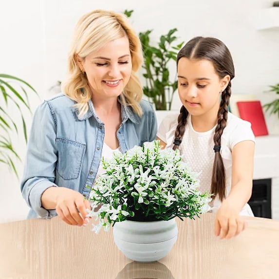 Mini Artificial Plant Non-Fading Potted Fake Plants with Planter Pot Decorative Photo Props Plastic Desktop Decorative Faux Plant for Home Desk Room Decoration White