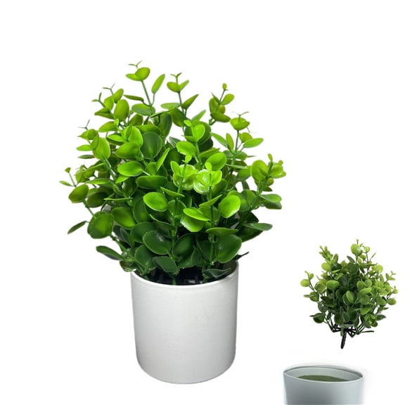 Mini Artificial Plants Eucalyptus Leaf Potted Plant in Pots for  Bathroom Office Table Room Greenery Decor（1pack）