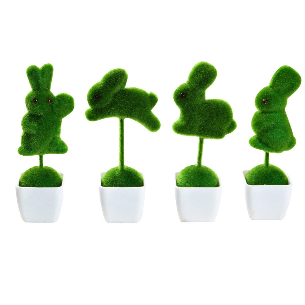 Mini Artificial Plants Set Animals Rabbits Shaped Green Small Potted