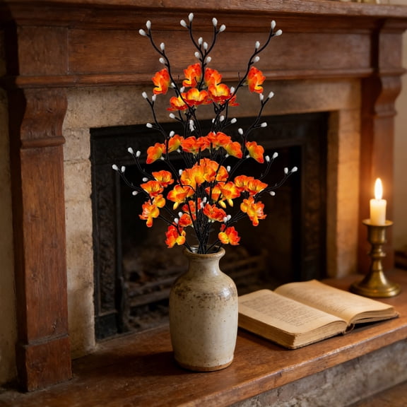 Mini Artificial Plum Blossom Branch, Single Stem Faux Plum Branch, Mini Winter Sweet Simulation Flower, Home Decor And Arrangement, Orange