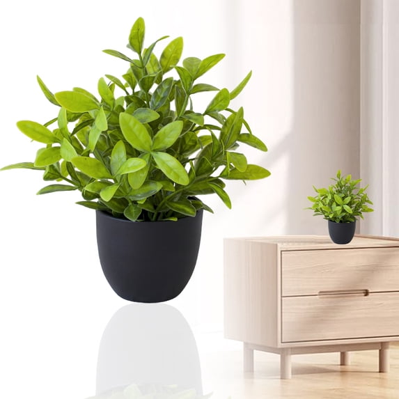 Mini Artificial Potted Fake Plant with Gothic Black Pot, No‑Watering Tabletop Decor for Bathroom Office Kitchen Shelf, Halloween Fall Indoor Home Ornament