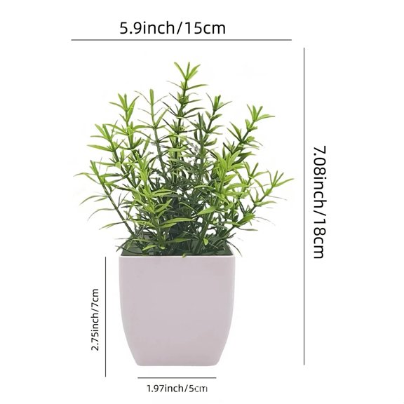 Mini Artificial Potted Plants, Assorted Plastic Faux Greenery Bushes with White Square Planters, Small Fake Plant Potted Set for Office Desk, Bathroom Shelf, Kitchen Counter, Apartment & Farmh