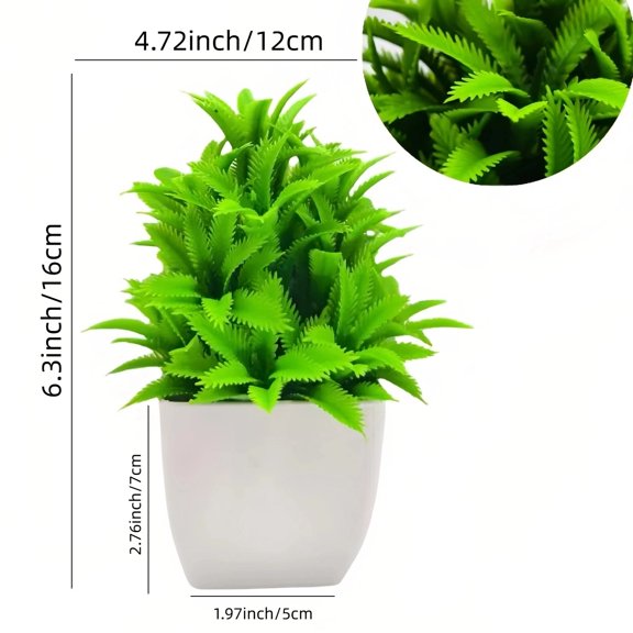Mini Artificial Potted Plants, Assorted Plastic Faux Greenery Bushes with White Square Planters, Small Fake Plant Potted Set for Office Desk, Bathroom Shelf, Kitchen Counter, Apartment & Farmh