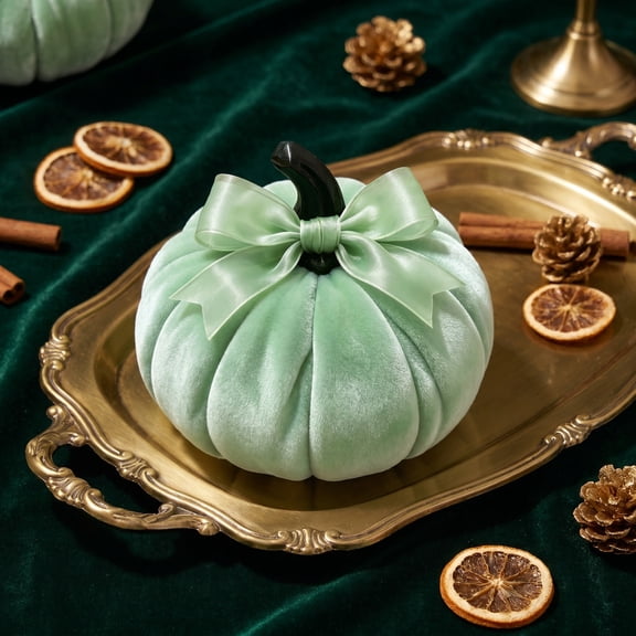 Mini Artificial Pumpkin Ornaments, Resin Crafts Decor, Green Faux Pumpkin, 4.72x4.72x3.15in, Halloween Home Decor and Holiday Table Centerpiece