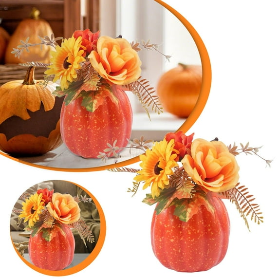Mini Artificial Pumpkins for Fall Decor, Small Foam Pumpkins with Flowers and Maple Leaves for Halloween Thanksgiving Table Centerpieces, Outdoor Indoor Autumn Harvest Home Decorations