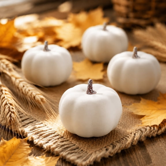 Mini Artificial Pumpkins Fall Decor, White and Orange Foam Plastic Small Pumpkins, 3 Sizes, Halloween Thanksgiving Table Centerpieces and DIY Craft Ornaments