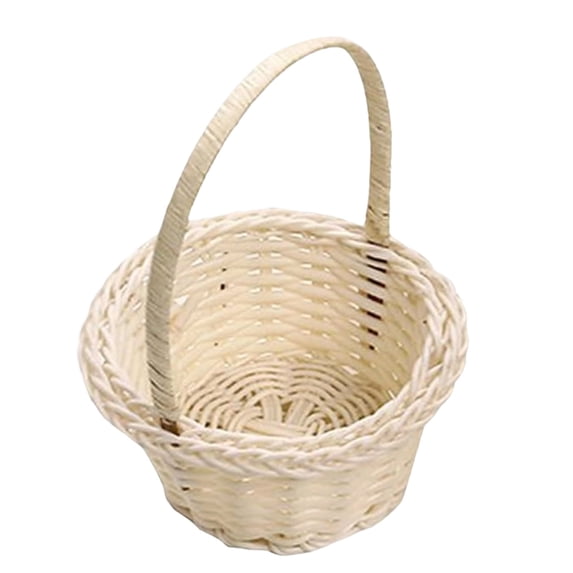 Mini Artificial Rattan Flower Girl Basket with Ergonomic Handle – Wedding, Photo Prop, Small Storage Organizer for Keys, Jewelry, Cosmetics, Home Decor B