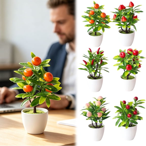 Mini Artificial Strawberry Potted Plant Fake Faux Fruit Tree Shelf Kitchen Decor