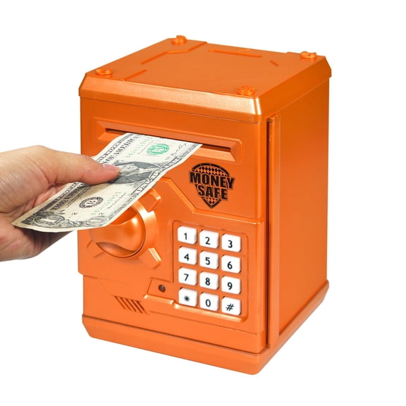 Mini Atm Piggy Bank Machine Best Gift For Kids Electronic Code Money Counter Safe Box Coin Boys Girls Password Lock Case (orange)