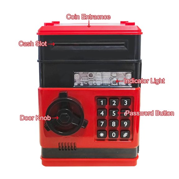 Mini Atm Piggy Machine Gift For Electronic Code Money Counter Safe Box Password Lock Case (black Red)