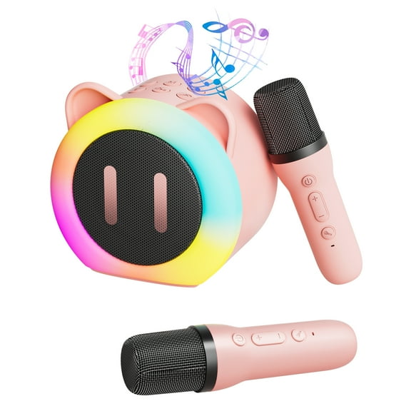 Mini Audio - Fashion Colored Lights& Lovely Appearance,Ultra portable Bluetooth karaoke speaker,Louder and clearer sound,Controllable Lights & Fun Voice ,Bluetooth 5.0,TF card,Headphones(pink)