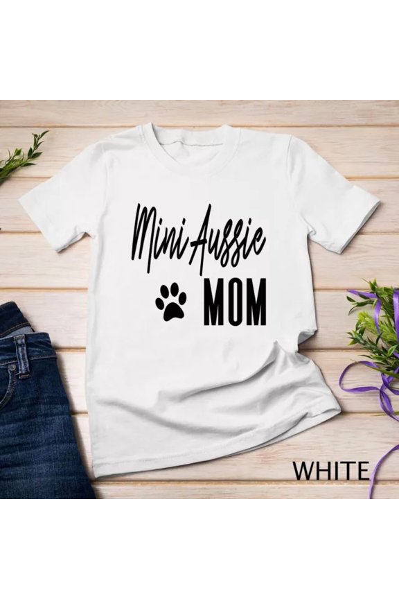 Mini Aussie Mom Black Paw Print Australian Shepherd Dog Gift Unisex T-Shirt, Unisex T-Shirt