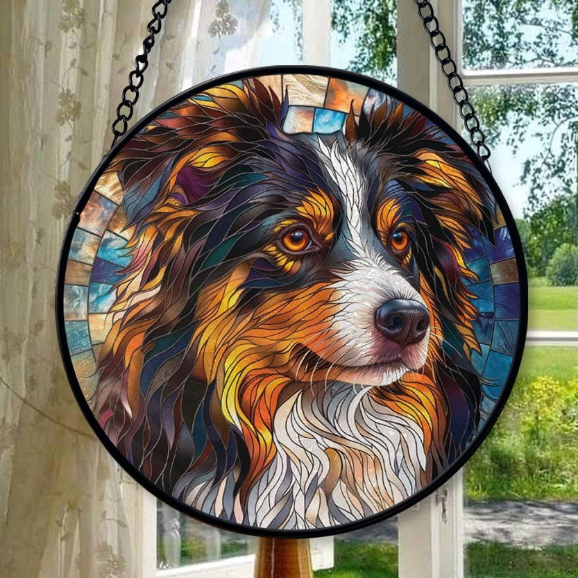 Mini Australian Shepherd: Stained Glass-Style Christmas Ornament - Made With Real Glass, Stained Glass Ornament 2025, Holiday Decoration, Seasonal Keepsake Gift, Unique
