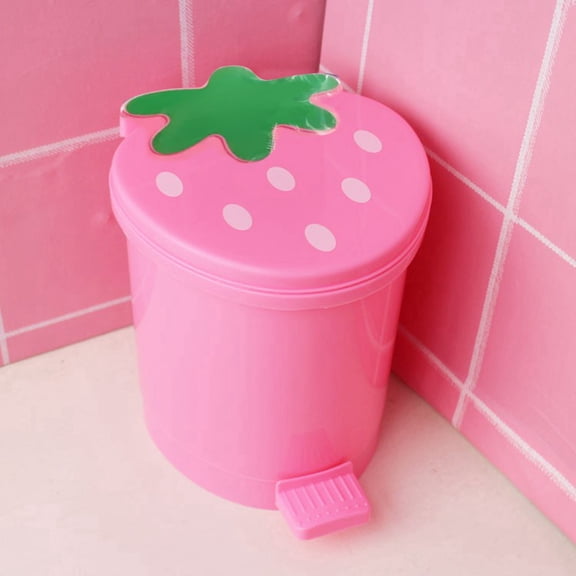 Mini Automatic Wastebasket, Small Strawberry Swing Lid Trash Can, Tiny Garbage Bin for Desk, Office, Kitchen, Bathroom Vanity, Bedroom Tabletop & Home Essentials