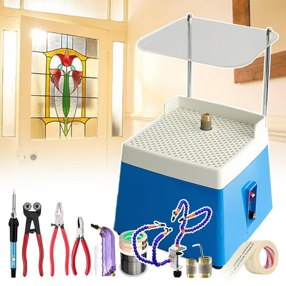 Mini Automatic Water Stained Glass Grinder,Stained Glass Starter Grinder Kit With 2 Grinder Bits/Baffle Board,For Art Diy Grinding Shaping,with Glass Cutting Kit(5pcs)&60w Soldering Iron Kit