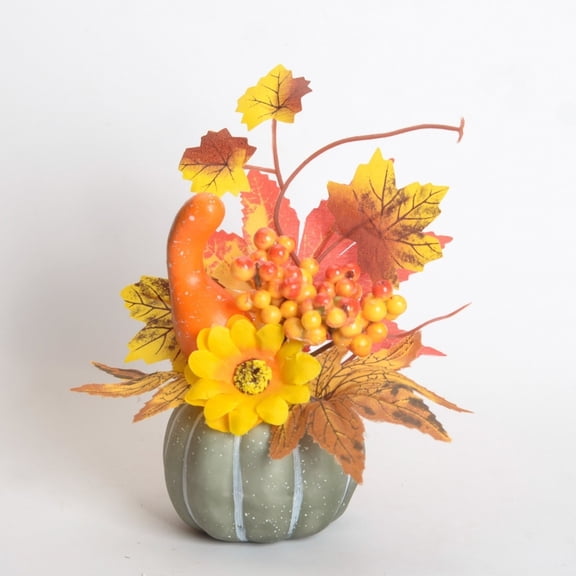 Mini Autumn Pumpkin with Artificial Flower Decorations,Small Fall Pumpkin Floral Table Centerpiece Ornament,Fall Centerpiece,Faux Autumn Pumpkin Table Centerpieces,Perfect for Mantel,Thanksgiving