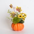 thumbnail image 1 of Mini Autumn Pumpkin with Artificial Flower Decorations,Small Fall Pumpkin Floral Table Centerpiece Ornament,Fall Centerpiece,Faux Autumn Pumpkin Table Centerpieces,Perfect for Mantel,Thanksgiving, 1 of 3