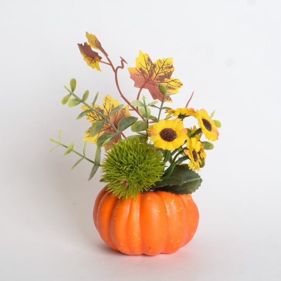 Mini Autumn Pumpkin with Artificial Flower Decorations,Small Fall Pumpkin Floral Table Centerpiece Ornament,Fall Centerpiece,Faux Autumn Pumpkin Table Centerpieces,Perfect for Mantel,Thanksgiving