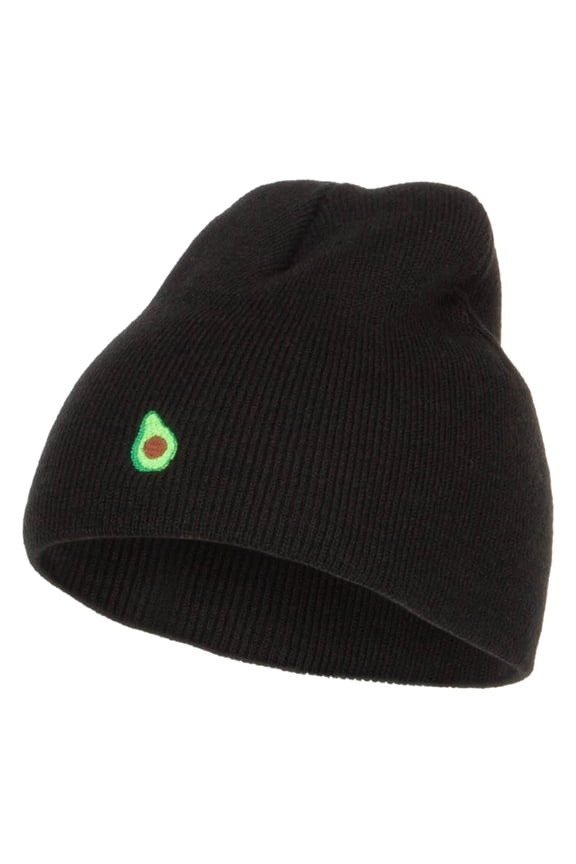 Mini Avocado Embroidered Short Beanie - Black OSFM