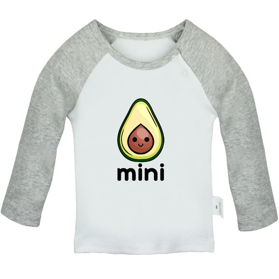 Mini Avocado Funny T shirt For Baby, Newborn Babies T-shirts, Infant Tops, 0-24M Kids Graphic Tees Clothing (Long Gray Raglan T-shirt, 0-6 Months)
