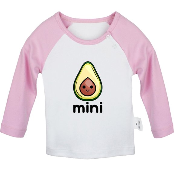 Mini Avocado Funny T shirt For Baby, Newborn Babies T-shirts, Infant Tops, 0-24M Kids Graphic Tees Clothing (Long Pink Raglan T-shirt, 18-24 Months)