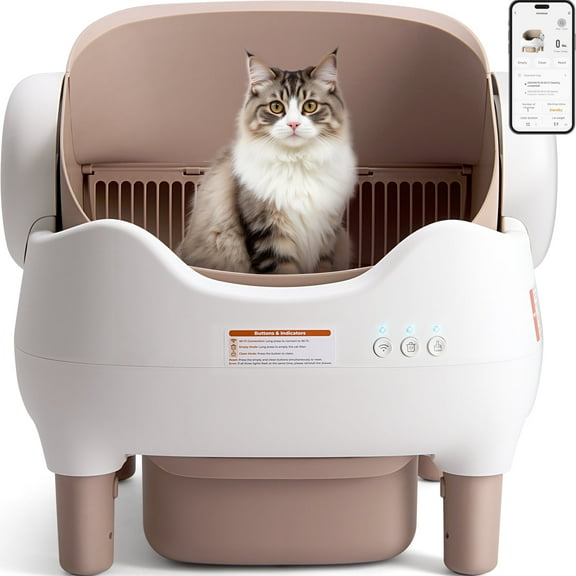Mini-B Open-Top Self-Cleaning Cat Litter Box, Automatic 10L APP-Controlled Cat Litter Box with Safety Sensors, Odor-Free Waste Disposal Includes Trash Bags, for Multi-Cat Households (Up to 34 lbs)