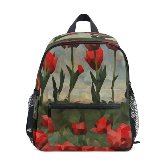 Mini Backpack Abstract Red Tulips - Durable with Safety Features for 3-8 Years