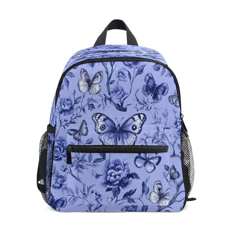 Mini Backpack Blue Butterfly and Flower Pattern - Durable  display picture 3