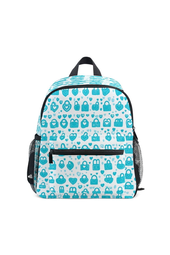 Mini Backpack Blue Lock and Heart Pattern - Durable with Safety Features for 3-8 Years