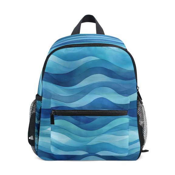 Mini Backpack Blue Wavy Art Pattern - Durable with Safety Features for 3-8 Years