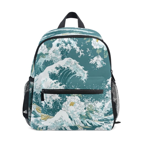 Mini Backpack Blue and White Ocean Wave - Durable with Safety Features for 3-8 Years